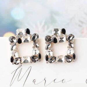 3/$35 Bohemian Black Silver Vintage Square Earrings
